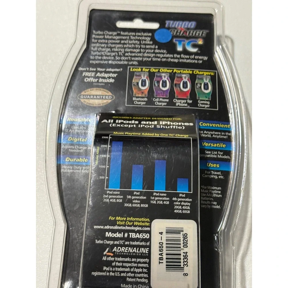 Turbo Charge TC2 Emergency Battery Power for iPod iPhone TBA650 Black Silver